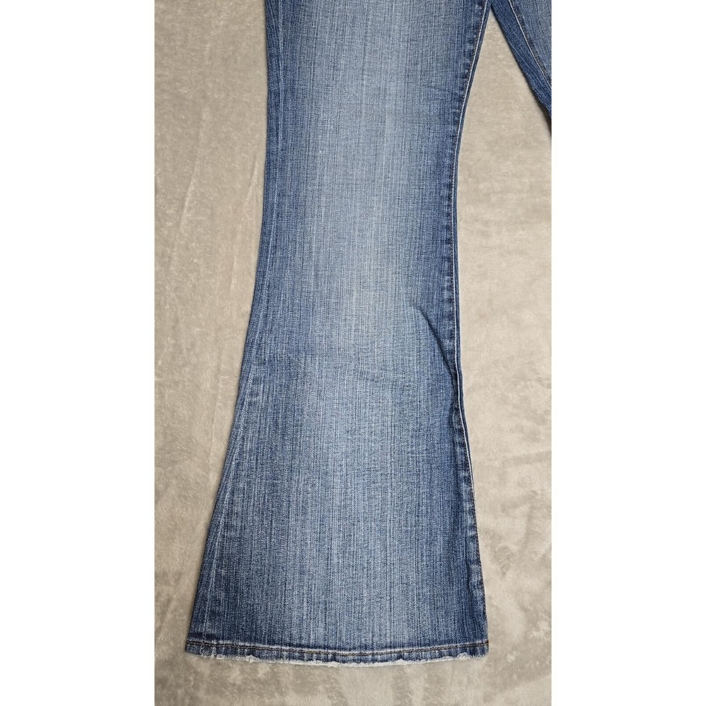 Blue 2 Flare leg Jeans Women's Low Rise Medium Wash Stretch Distressed 33 - Picture 3 of 16